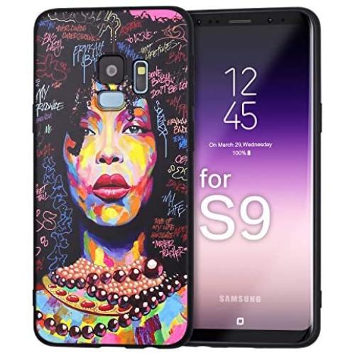 XIX Samsung Galaxy S9 Case African American Afro Girls Women Slim Fit Shockproof Bumper Cell Phone Accessories Thin Soft Black TPU Protective Samsung Galaxy S9 Cases (01)