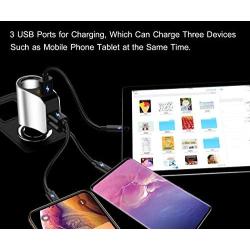 Car Charger Extension Cigarette Lighter Adapter,Socket Splitter with 3 USB and Voltage Meter,Compatible for iPhone 8/7/X/6S/XR,iPad,Samsung Galaxy S9/S8,iPad,GPS,Android Phone (Silver)