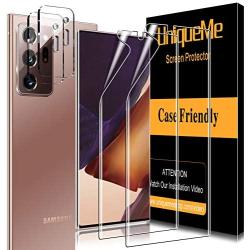[ 4 Pack ] UniqueMe 2 Pack TPU Soft Screen Protector + 2 Pack Camera Lens Protector Tempered Glass for Samsung Galaxy Note 20 Ultra,[Anhydrous adsorption] Flexible Film HD TPU Clear Anti-Scratch Film