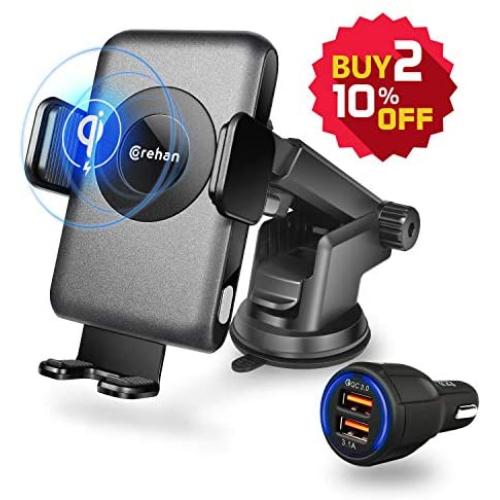 Qi Wireless Charger Car Mount - Corehan Automatic Clamping Car Fast Wireless Charger with Air Vent Phone Holder Dashboard Cell Phone Holder & Car Charger, Compatible with iPhone Galaxy Phone