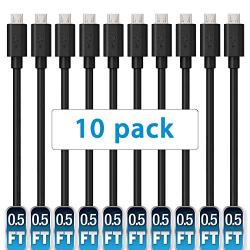 Short Micro USB Cable,Mopower 10 Pcs 0.5FT High Speed USB 2.0 A Male to Micro B Charge and Sync Cables for Samsung,LG,BlackBerry and Motorola Smartphones & Tablets Black (10-Pack)