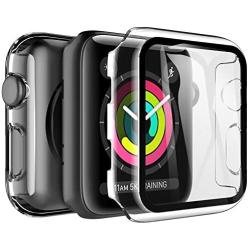 LK [2 Pack] Tempered Glass Case for Apple Watch 38mm Series 3/2/1 Built-in Tempered Glass Screen Protector, Hard PC Protector Cover for iWatch 38mm (Clear)