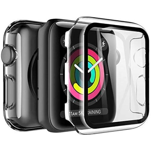LK [2 Pack] Tempered Glass Case for Apple Watch 38mm Series 3/2/1 Built-in Tempered Glass Screen Protector, Hard PC Protector Cover for iWatch 38mm (Clear)