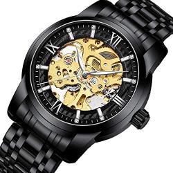 Mens Watches Mechanical Automatic Self-Winding Stainless Steel Skeleton Luxury Waterproof Diamond Dial Wrist Watches for Men