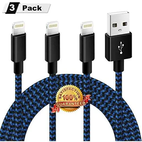 iPhone Charger, MFi Certified Lightning Cable 3 Pack 10FT Extra Long Nylon Braided USB Charging & Syncing Cord Compatible with iPhone 11/11Pro/XS/XR/X/8/8 Plus/7/7Plus/6S/6/iPad/Nano(Blue Black) iPhone Charger, MFi Certified Lightning Cable 3 Pack 10FT Extra Long Nylon Braided USB Charging & Syncing Cord Compatible with iPhone 11/11Pro/XS/XR/X/8/8 Plus/7/7Plus/6S/6/iPad/Nano(Blue Black)