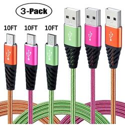 Micro USB Cable 10FT 3-Pack,Long Android Charger Cable Nylon Braided Cell Phone Charger Android Fast Charging Cord Compatible with Samsung Galaxy S6 S7 Edge J7,LG,HTC,Motorola,Sony,Xbox,PS4,Bynccea