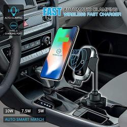 Wireless Car Charger, WixGear Auto-Clamping Fast Wireless Car Charger, Cup Phone Holder for Car, 10W Qi Fast Charging Compatible iPhone 11, Xs/MAX/XS/XR/X/8/, Samsung S10/S9/S8 Full Automatic Arms