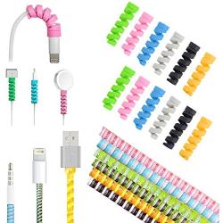 TPLTECH [12+8 Pack] Cord Sleeve Line Saver + 4.6FT Spiral Cable Protector Spiral Tube Wire Management Organizer Protective,for iPhone iPod iPad MacBook Tablet Charger Cord,Android Cell Phone,6 Colors