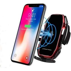 KMI CHOU Phone Holder for Car,Automatic Clamping IR Intelligent Wireless Car Charger Mount - Car Charger Holder 10W Fast Charging for iPhone Xs Max/XR/X/8/8Plus Samsung S10/S9/S8/Note 8-Metal red