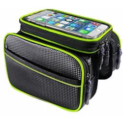 MUMA Waterproof Bike Pouch Bag, Bike Frame Bag Cycling Front Top Tube Storage Bag with Headphone Hole,for Smartphone Below 6.2 Inch