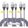 iPhone Charger 10 ft,3 Pack Lightning Cable & Data Sync Fast 10 Foot Nylon Braided Cord Compatible with iPhone Xs max/xr/x/8/8 Plus/7/7plus/6/6s Plus/5s/5,iPad(Silver)