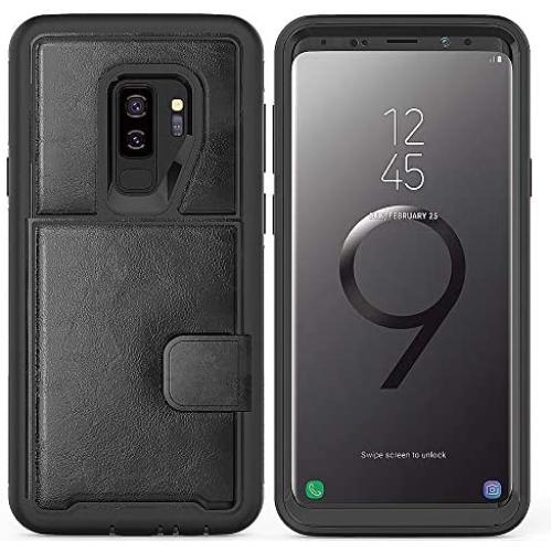 Galaxy S9 Plus Case,Slim Fit Premium Leather Samsung Galaxy S9 Plus Wallet Case Card Slots Shockproof Folio Flip Protective Defender Shells for Samsung Galaxy S9 Plus - Black