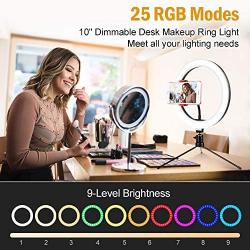 HAUEA Selfie Ring Light with Tripod Stand 10”LED Ring Light with 25 RGB Modes Dimmable Led Camera Ring Light with Two Remote Control & Phone Holder Circle Light for Live Stream/Makeup/YouTube Video