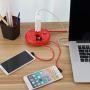 USB Power Strip, NTONPOWER Desktop Charging Station with 3 Outlets 3 USB Short Wrapped Extension Cord 15 inch for Travel, Cruise Ships, Office, Nightstand - Red