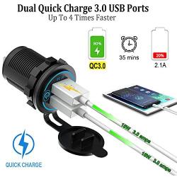 [2 Pack] 12V USB Outlet, Quick Charge 3.0 Dual USB Power Outlet with Touch Switch, Waterproof 12V/24V Fast Charge USB Charger Socket DIY Kit for Car Boat Marine Bus Truck Golf Cart RV Motorcycle etc.