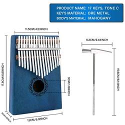 17 Keys Kalimba Thumb Piano, Mini Blue and Black Diy Kalimba 17 Key Thumb Kalimba Musical Instruments Solid Mahogany Wood Body Finger Piano Kalimba with Tune Hammer for Adults Kids Beginners(Blue)