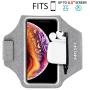 Running Armband with Airpods Bag Cell Phone Armband for iPhone 11/11 Pro/XR/XS/8/7, Water Resistant Sports Phone Holder Case with Touchscreen & Zipper Slot Car Key Holder for 6.5 inches Phone (Grey)