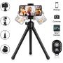 Phone Tripod, YeahWhee Flexible Cell Phone Selfie Stick Tripod Camera Tripod Stand Holder with Bluetooth Remote and Foldable Phone Clip for iPhone, Android Phone, Compatible with Sports Camera Gopro