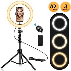 10.2" Ring Light with Stand and Phone Holder, Adjustable(16.56 to 53.5) Selfie Ring Light, 3 Lighting Modes and 11 Brightness Levels, Ring Light for YouTube Video/Live Stream/Makeup/Photography