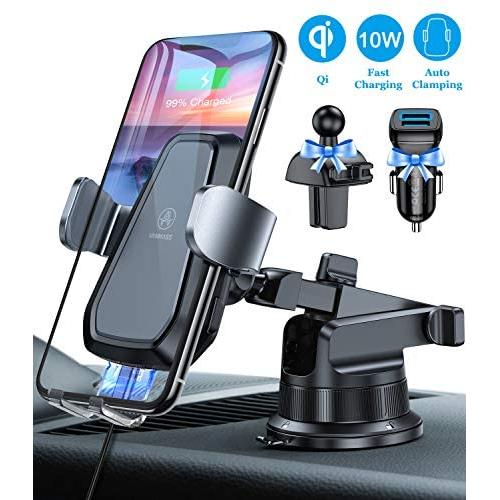 VANMASS Wireless Car Charger Mount, Automatic Clamping Qi 10W 7.5W Fast Charging Car Mount, Windshield Dashboard Air Vent Phone Holder Compatible with iPhone 11 Pro Xs X 8,Samsung S20 S10 Note10