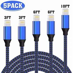 iPhone Charger, WSCSR MFi Certified Lightning Cable(3/3/6/6/10FT)Charging USB Syncing Data Nylon Braided with Metal Connector Compatible iPhone 11/Pro/Max/X/XS/XR/XS Max/8/Plus/7/7 Plus/6S/6 Plus More