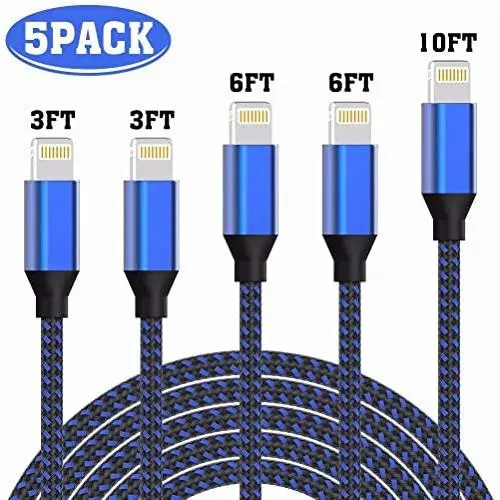 iPhone Charger, WSCSR MFi Certified Lightning Cable(3/3/6/6/10FT)Charging USB Syncing Data Nylon Braided with Metal Connector Compatible iPhone 11/Pro/Max/X/XS/XR/XS Max/8/Plus/7/7 Plus/6S/6 Plus More iPhone Charger, WSCSR MFi Certified Lightning Cable(3/3/6/6/10FT)Charging USB Syncing Data Nylon Braided with Metal Connector Compatible iPhone 11/Pro/Max/X/XS/XR/XS Max/8/Plus/7/7 Plus/6S/6 Plus More