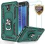 Galaxy J7 2018/J7 Aero/J7 Top/J7 Crown/J7 Aura/J7 Refine/J7 Eon Case with Tempered Glass Screen Protector [2Pack], Jshru Ring Car Mount Kickstand Phone Case for Samsung J7 Star Midnight Green