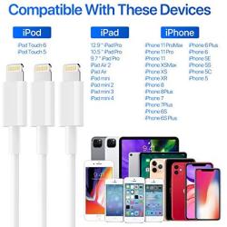 AUNC iPhone Charger 4PACK 3/3/6/6Feet Long USB Charging Cable High Speed Connector Data Sync Transfer Cord Compatible with iPhone Xs Max/X/8/7/Plus/6S/6/SE/5S iPad