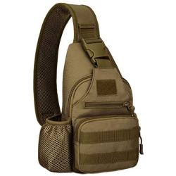 Tactical Military Chest Sling Bag Water Resistant MOLLE Shoulder Backpack Mens One Strap Daypack with Water Bottle Holder