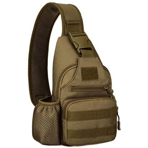 Tactical Military Chest Sling Bag Water Resistant MOLLE Shoulder Backpack Mens One Strap Daypack with Water Bottle Holder