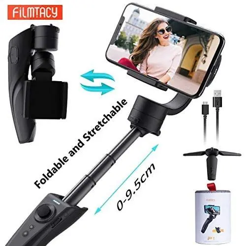 Filmtacy Handheld Gimbal, Smartphone Stabilizer for iPhone 11/11pro/11pro max/Xs/Xs Max/Xr/X, for Android, Samsung, Lightweight Extended and Foldable, Perfect Tool for Vlog YouTube Live Video