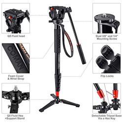 Monopod, COMAN KX3232 73.2 inch Professional Monopod Tripod Lightweight Aluminum Telescopic Camera Monopod with Pan Tilt Fluid Head and Tripod Base for DSLR Video Cameras