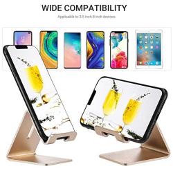 Cell Phone Desk Stand Holder - ToBeoneer Aluminum Desktop Solid Portable Universal Desk Stand for All Mobile Smart Phone Tablet Display Huawei iPhone 7 6 Plus 5 Ipad 2 3 4 Ipad Mini Samsung (Gold)