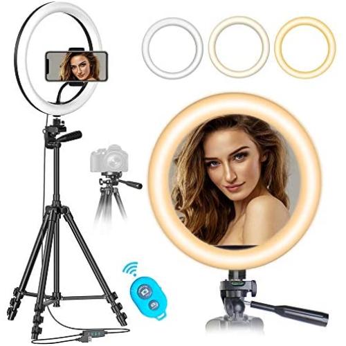 10" Ring Light with 50" Tripod Stand for Live Stream/Makeup/YouTube Video/TikTok/Photography, MOUNTDOG Selfie Ring Light Kit LED Circle Lights with Phone Holder, Compatible with iPhone/Android