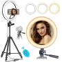 10" Ring Light with 50" Tripod Stand for Live Stream/Makeup/YouTube Video/TikTok/Photography, MOUNTDOG Selfie Ring Light Kit LED Circle Lights with Phone Holder, Compatible with iPhone/Android