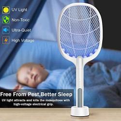 Large Electric Fly Swatter, Rechargeable Bug Zapper Racket, Mosquito Killer Racket for Indoor and Outdoor, 3-Layer Touch Mesh, USB Charge, 21.2''x 8.6''