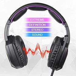 Stereo Gaming Headset for PS4, PC,Xbox One Controller, MH601 Noise Cancelling Over Ear Headphones with Mic, Bass Surround, Soft Memory Earmuffs for Laptop Mac Nintendo Switch(Black Purple)