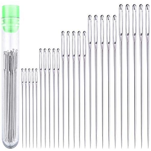 25 Large Eye Stitching Needles - 5 Sizes Big Eye Hand Sewing Needles in Clear Storage Tube