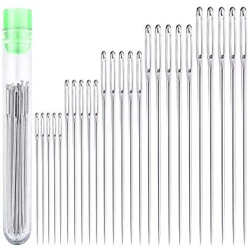 25 Large Eye Stitching Needles - 5 Sizes Big Eye Hand Sewing Needles in Clear Storage Tube 25 Large Eye Stitching Needles - 5 Sizes Big Eye Hand Sewing Needles in Clear Storage Tube