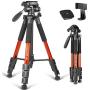 Joilcan 66” Lightweight Camera/Phone Tripod, Aluminum Travel Portable SLR Camera Tripod with Mobile Phone Mount and 2 Quick Release Plate &Carrying Case (Orange)