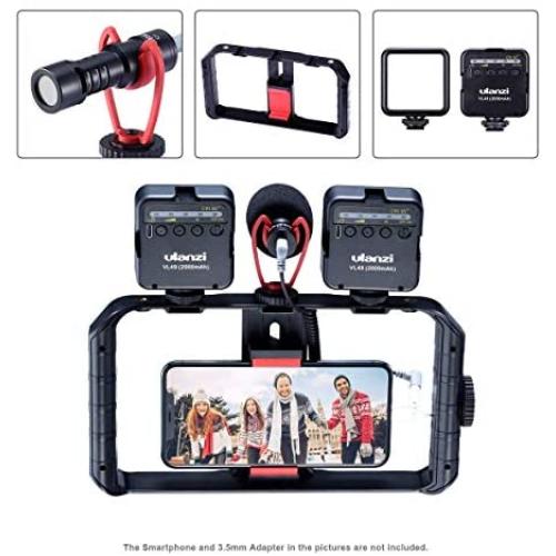 ULANZI Smartphone Video Rig with Shortgun Microphone + 2 Led Video Light, Handheld Stabilizer Filmmaking Case w 3 Cold Shoe Vlog Videographing Accessory for iPhone 11 Pro Max Xs 8 Plus Huawei Samsung