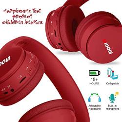 Midola Volume Limited 85dB Kids Headphone Bluetooth Wireless Over Ear Foldable Stereo Sound Noise Protection Headset with AUX 3.5mm Cord Mic for Boys Girls Cellphone Ipad Tablets TV Notebook Red