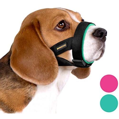 BRONZEDOG Soft Padded Dog Muzzle Adjustable Neoprene Comfort Bitting Chewing Pet Muzzles for Small Medium Large Dogs Puppy