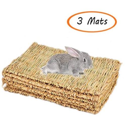 Grass Mat Woven Bed Mat for Small Animal Bunny Bedding Nest Chew Toy Bed Play Toy for Guinea Pig Parrot Rabbit Bunny Hamster Rat(Pack of 3) (3 Grass mats)