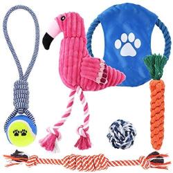 Petbobi Dog Toys Dog Teething Toys Best Puppy Chew Toys Plush Dog Chew Toys Squeaky Toys Set Rope with Balls 6 pcs