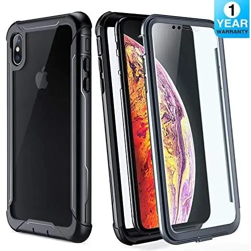 iPhone Xs Max Case - FITFORT Full Body Rugged Case with Built-in Touch Sensitive Anti-Scratch Screen Protector, Ultra Thin Clear Shock Drop Proof Impact Resist Extreme Durable Protective Cover