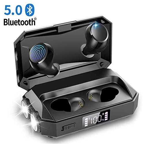 Wireless Earbuds with Flashlight, Touch Control Bluetooth 5.0 Headphones with Charging Case Waterproof In-Ear Earphones E-Book, Passive Noise Reduction Compatible with iPhone Android