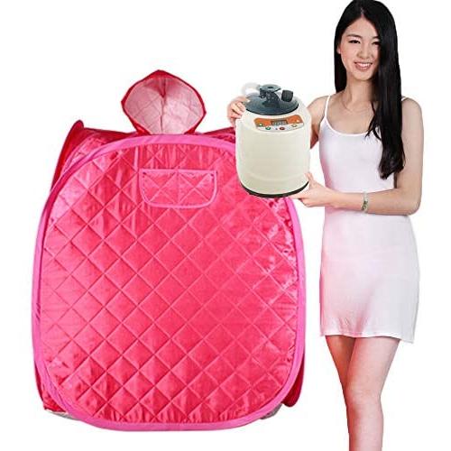 Smartmak Portable Steam at Home Sauna, Personal Full Body Spa Tent with Remote Control 2L Steamer for Detox & Weight Loss Lightweight One Person Indoor (Pink)