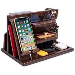 Wood Phone Docking Station Ash Key Holder Wallet Stand Watch Organizer Men Gift Husband Wife Anniversary Dad Birthday Nightstand Purse Father Graduation Male Travel Idea Gadgets