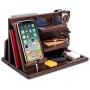 Wood Phone Docking Station Ash Key Holder Wallet Stand Watch Organizer Men Gift Husband Wife Anniversary Dad Birthday Nightstand Purse Father Graduation Male Travel Idea Gadgets